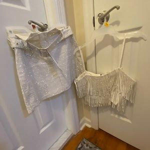 Rhinestone fringe, top and skirt set